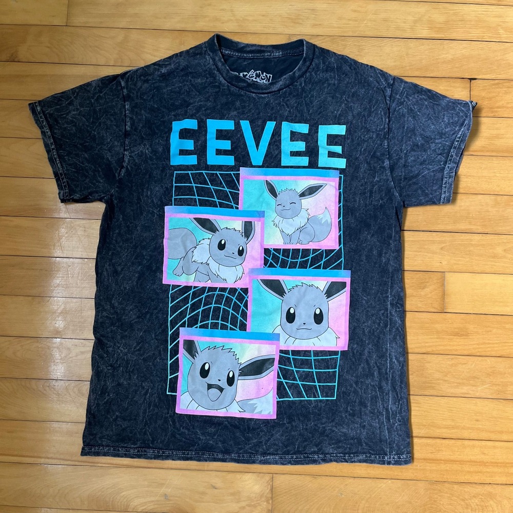 Pokemon Eevee Graphic T-Shirt Mens Medium Grey Acid Wash Hybrid Apparel Tee